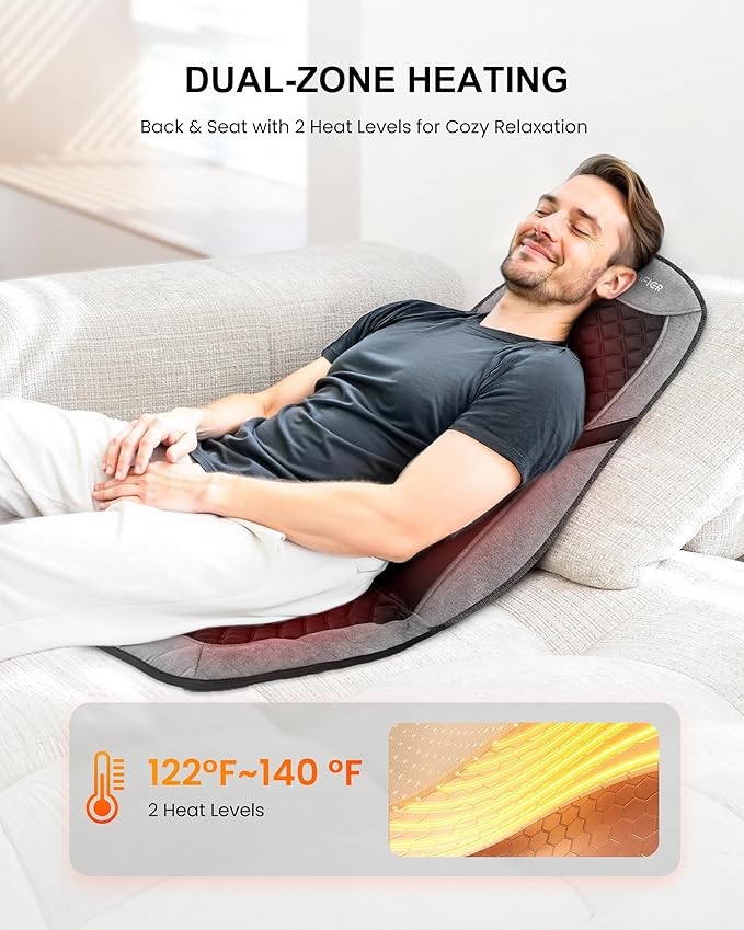 COMFIER Back Massager with Heat Massage Seat Cushion for Chair with 10 Vibration Motors Adjustable Lumbar SupportChair Massager for OfficeReclinerGifts for MenWomen