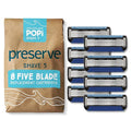 Preserve POPi Shave Razor Blades Refills - 5 Blade Razors for Men &amp Women - Ceramic Coated Shavers for Comfort with Aloe-Cocoa Butter Strip - Reusable Shaving Refill - 8 Pack