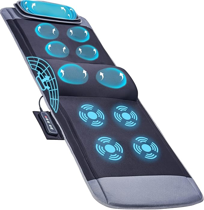 ZEBORA Full Body Massage Mat with Vibration Stretching and Pressure Massage Adjustable Pillow Height Bed Sofa Floor Home Office Massage Mat Relieve Pain for Neck Back Waist Legs Massage Pad