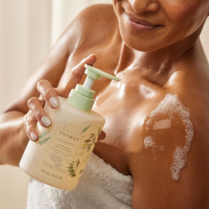 Thymes Nourishing Body Cleanser - Large Moisturizing Body Wash with Pump - Hydrating Cleanser - Notes of Eucalyptus Oil Lemon Petitgrain Bergamot Lemongrass &amp Lush Fir (Eucalyptus 16 fl oz)