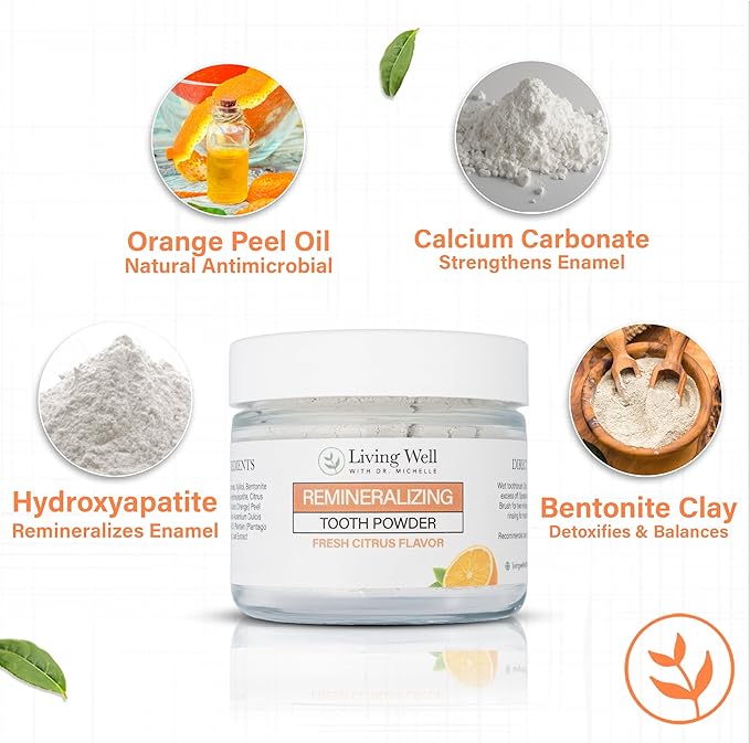 Fresh Citrus Tooth Powder and Mouthwash Bundle Fluoride-Free Hydroxyapatite Oral Care for Kids and Adults Remineralizing Enamel Support Natural Dentist-Developed Formula