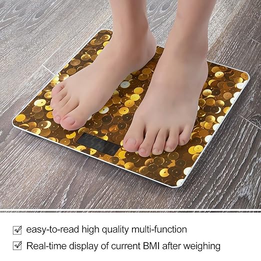Gold Sequin Sparkle Scale for Body Weight Digital Bathroom Scale Toughened Glass High Precision Scales for Body Weight with Large LCD Backlight Display Weight Scales