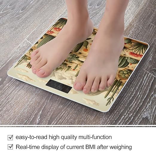 Cactus and Other Patterns Scale for Body Weight Highly Accurate Digital Bathroom Scale Sturdy Tempered Glass Weighing Scales with LCD Display Fashion Body Fat Smart Scales 400lb