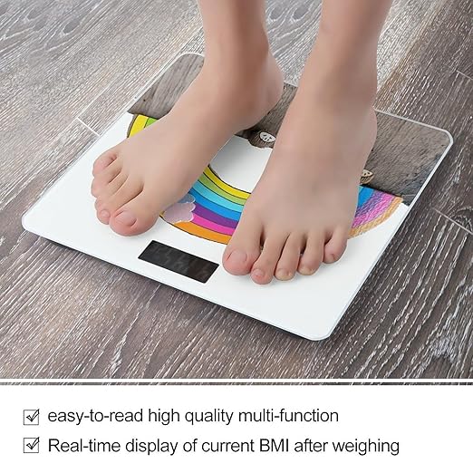 Small Rainbow Scale for Body Weight Anti-Slip Digital Bathroom Scale Sturdy Toughened Glass Weighing Scales High Precision Safe Rounded Corners Smart Scales