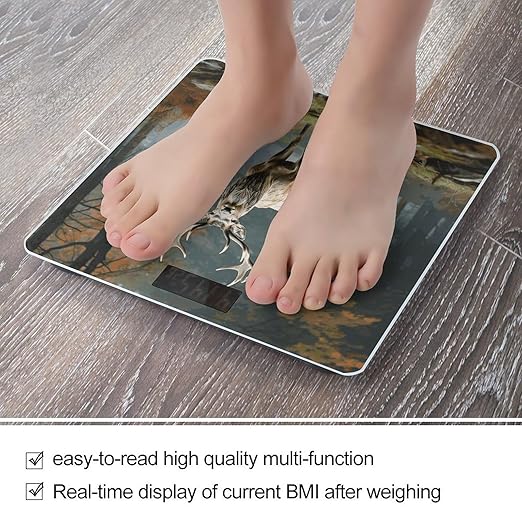 Deer Animals Bathroom Scale for Body Weight Bathroom Weighing Scale with Backlit LCD Display Highly Accurate Measures Weight Up to 180kg