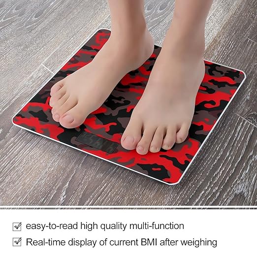Red Camo Scale for Body Weight Highly Accurate Digital Bathroom Body Scale Digital Bathroom Scales for People Anti-Slip Large LCD Display Smart Scales