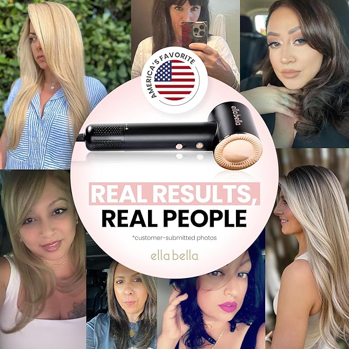 ELLA BELLA® Compact Plasma Hair Dryer Advanced Plasma Technology Blow Dryer with Digital Display Rapid Drying Low Noise &amp Luxury Velvet Travel Bag - Includes Diffuser &amp Nozzle- for All Hai