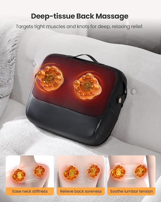 KNQZE Shiatsu Neck and Shoulder Massager with Heat 3-in-1 Shiatsu Back Massager with Heat &amp Lumbar Support