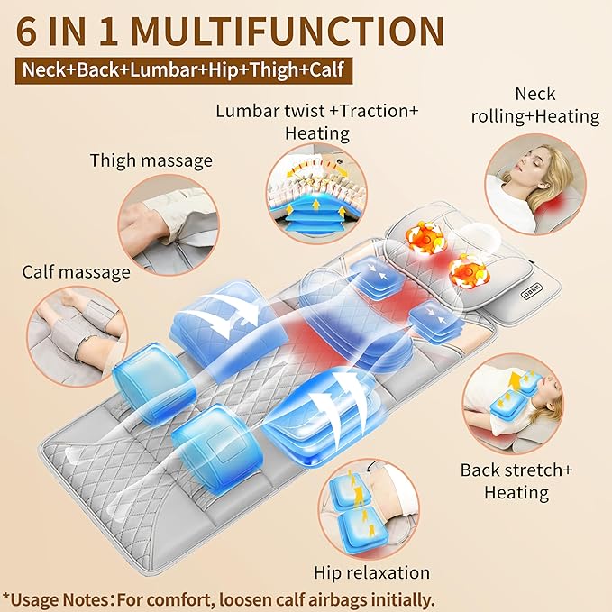 Full Body Massage Mat with HeatBack Massager Pad with Detachable Shiatsu Neck Massager3D Body Stretching &amp Lumbar Traction4 Vibrating Motors2 Heat LevelsGifts for Men Women
