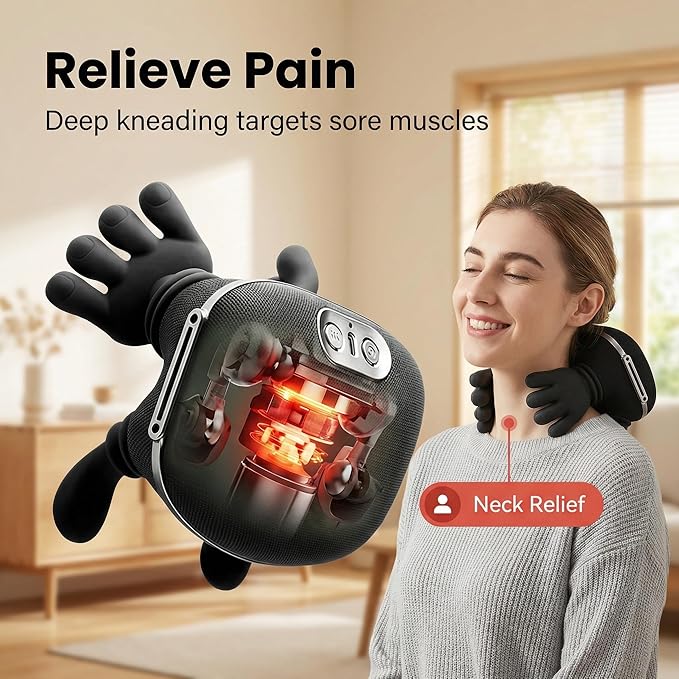 Cordless Shiatsu Neck and Shoulder Massager with Heat Deep Tissue Kneading Back Massager for Pain Relief Rechargeable Portable Massage Wrap for Neck Shoulders Back Office &amp Home Use