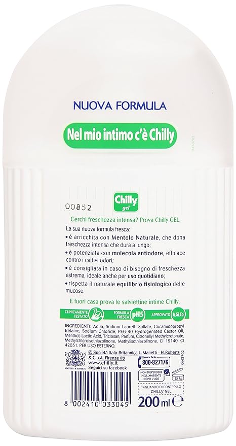 Chilly:Formula Fresca (Fresh Formula) Gel Intimate Cleanser 6.76 Fluid Ounce (200ml) Package (Pack of 2) [ Italian Import ]