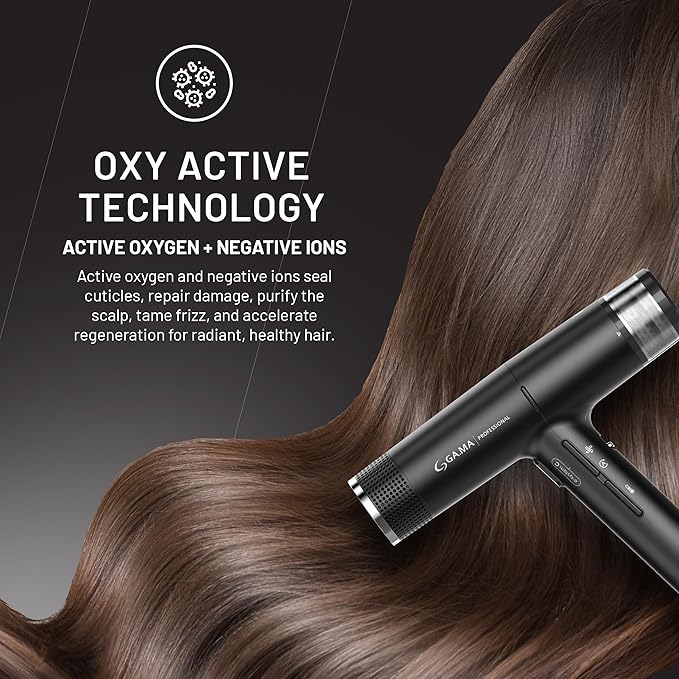 GA.MA iQ1 Perfetto Hair Dryer with 110000 RPM Intelligent Brushless Motor Oxy Active Technology Auto-Clean &amp Washable Filter Includes Diffuser &amp 3 Nozzles Black