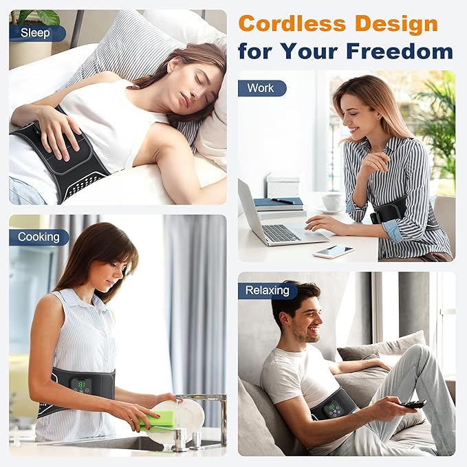 Lower Back Massager with Heat Cordless Back Heating Pad with 4 Heat Levels 3 Vibration Modes &amp Air Compression Pain Relief Gifts for Women Men Mom &amp Dad