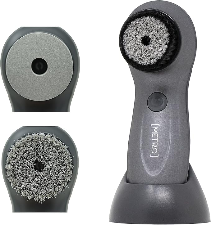 MetroMan Round Tip Facial Cleansing Brush - Waterproof USB Exfoliator - Bi-Directional Rotation - Deep Cleaning Scrubber Brush - Rechargeable Exfoliating Brush - Use with Cleanser (3 Brush Heads)