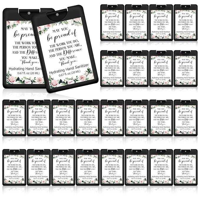 24 Pack Travel Size Hand Sanitizer Spray Bulk Employee Appreciation Week Gift Mini Motivational Thank You Gift Hydrating Pocket Sprays Gifts for International Women Day Gifts(BlackThank)