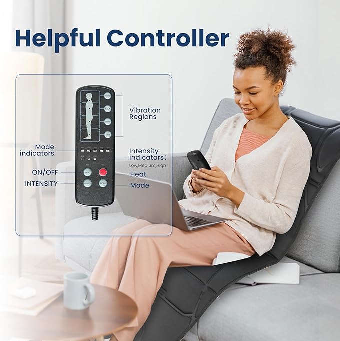 COMFIER Full Body Massage Mat Pad Heating Vibrating Massage Chair Pad with 10 Vibration Motors 5 Massage Modes and Auto Shut Off Gift for Men Women