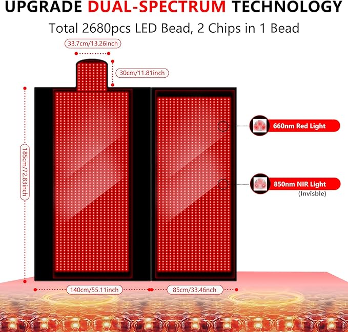 Red Light Therapy Mat for Full Body 84.6 x 88.6 Extra Large Size Near Infrared Mat with 2680 LEDs Beads 660nm &amp 850nm Dual Wavelengths Red Near Infrared Light Blanket Pad with 3 Modes and Time