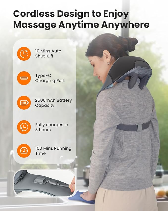 CILI Cordless Massager for Pain Relief Deep Tissue Shiatsu Neck Back Massager for Pain Relief 3 Heating Areas &amp Adjustable Straps Gifts for Him/Her