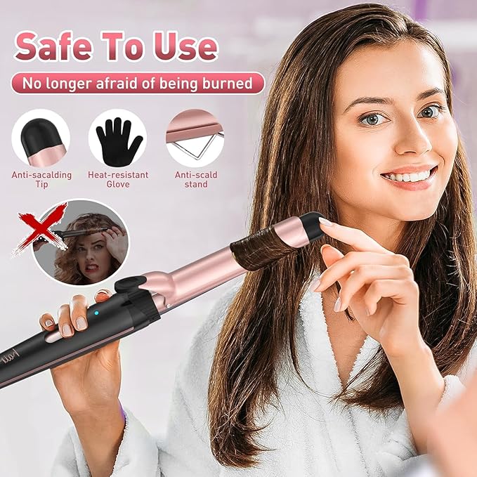 Curling Iron Set Professional 5 in 1 Curling Wand with 3 Barrel Hair Waver Dual Voltage Hair Curler Instant Heating Temp Adjustment for Wavy/Air Bang/Ringlet/Spiral with Heat Resistant Glove