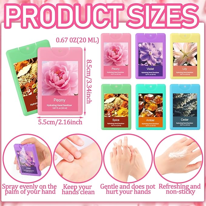 Dansib 24 Pack Hand Sanitizer Spray Bulk Spring Flower Travel Size Hand Sanitizer Mini Pocket Spray Gifts for Mothers Day Coworker Staff Teacher Holiday Favor