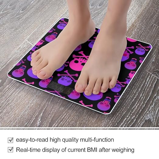 Energy Saving Scale Bathroom Weighing Scale Smart Scale for Body Weight Digital Purple and Pink Crossbones Skull