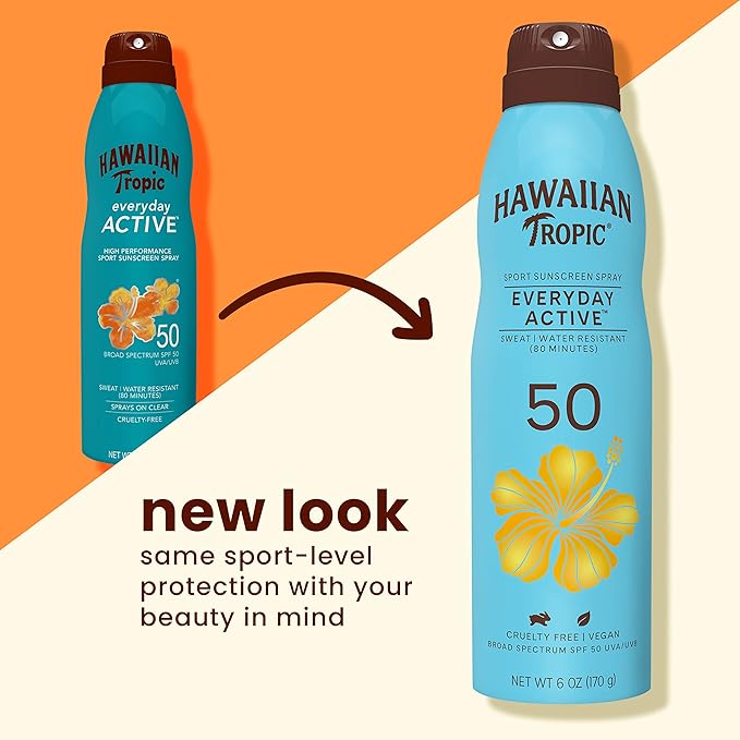 Hawaiian Tropic Everyday Active Spray Sunscreen SPF 50 &amp SPF 30 Twin Packs 6oz Clear Continuous Sunscreens