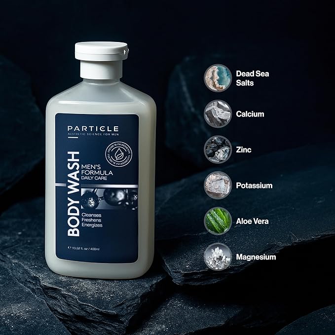 Particle Men’s Body Wash Daily Skin Care for Men with Dead Sea Minerals Hydrating Moisturizing Shower Gel and Cleanser for Men All Skin Types Fresh Citrus and Woody Scent 13.52 FL OZ
