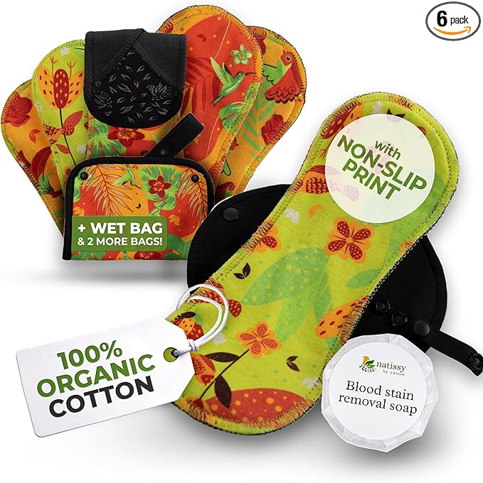Non-Slip (Premium) High Absorbency Reusable Period Pads for Heavy Flow (6 Pack L+XL) - Leak Proof &amp Odor Free Cotton Cloth Pads for Women - High-Temp Washable Soft &amp Skin-Safe for Menstrual