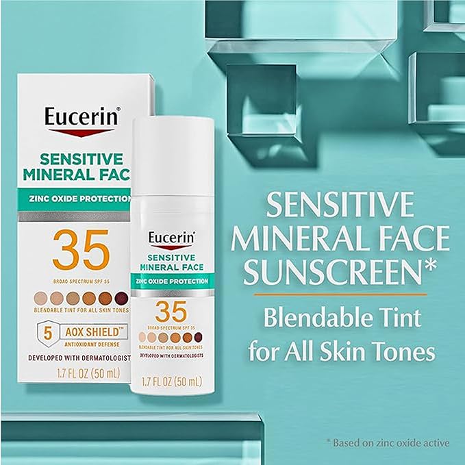 Eucerin Sun Sensitive Mineral Sunscreen Lotion SPF 50 Hypoallergenic Fragrance Free Sunscreen with Zinc Oxide Protection 4 Fl Oz Tube