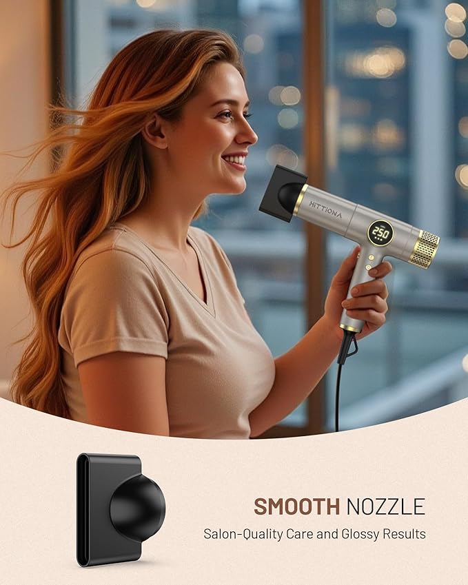 HITTIONA Dual Voltage Travel Hair Dryer with Magnetic Diffuser - 2000W High-Speed Ionic Hair Dryers Gift for Women Fast Drying Low Noise Lightweight No Heat Damage European Travel 110V-240V Gold