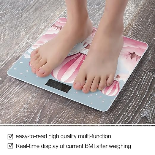 Pink Hot Air Balloon Bathroom Scale Large LCD Backlight Display Digital Scale Rounded Corners Body Scales Automatic Power On/Off Bathroom Scales for Home Bedrooms