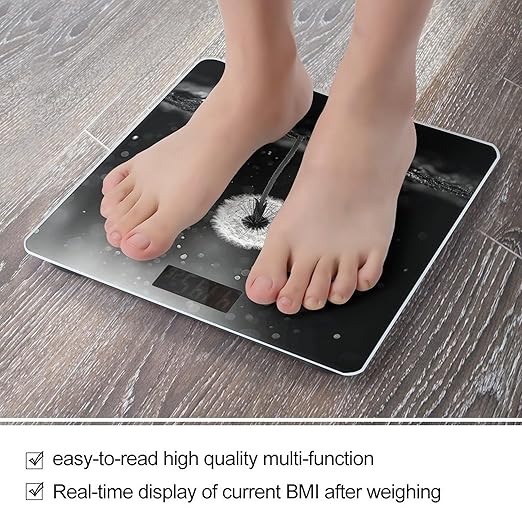 Digital Bathroom Scale for Body Weight Scale with Bright LCD Display High Accuracy Step-On Technology Auto On/Off Dandelion Black and White Digital Scales 400 Lbs /180kg