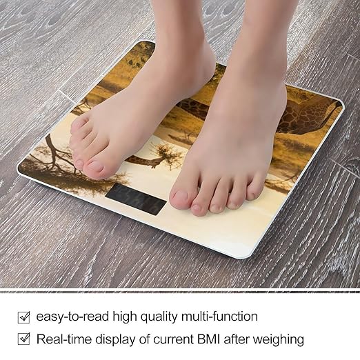 African Giraffes Weight ScaleClear LED Display Bathroom Digital Weighing ScaleTempered Glass Digital Bathroom Scale for Body Weight Capacity Up to 400 Lbs