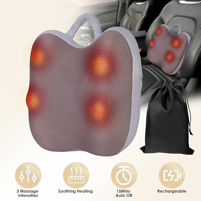 Back Massager with Heat Waist Massage Cordless Rechargeable 3D Kneading Lower Back Massager for Pain Relief Deep Tissue Office Travel Car