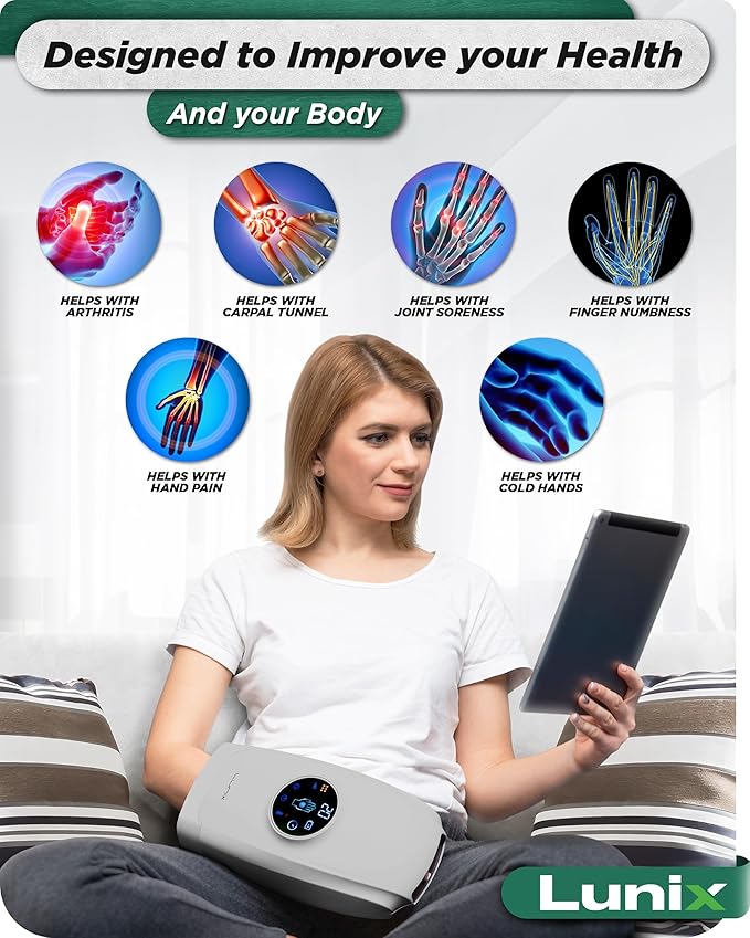 Lunix LX7 FSA Carpal Tunnel &amp Wrist Pain Relief Device Heated Air Compression Hand Massager for Arthritis Mothers Day Gifts for Women &amp Mom Touchscreen Cloud Gray
