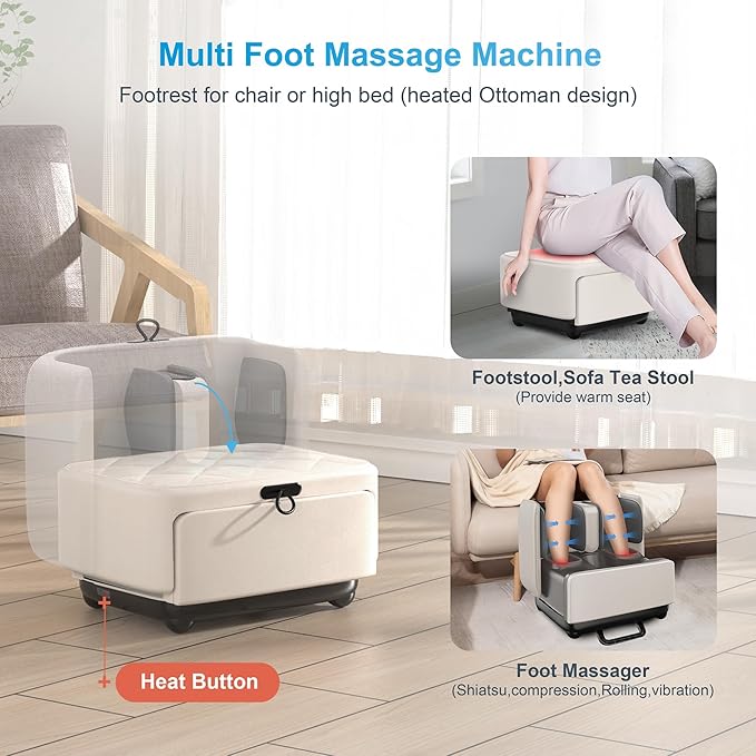 COMFIER 2-in-1 Shiatsu Foot Massager&ampFoot RestFoot and Calf Massager with APP ControlHeated Feet Massager for Foot Pain ReliefGifts for Men Women