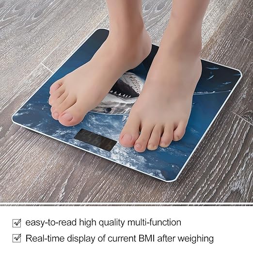 Great White Shark Opens Mouth Bathroom Scale for Body Weight Bathroom Weighing Scale with Backlit LCD Display Highly Accurate Measures Weight Up to 180kg