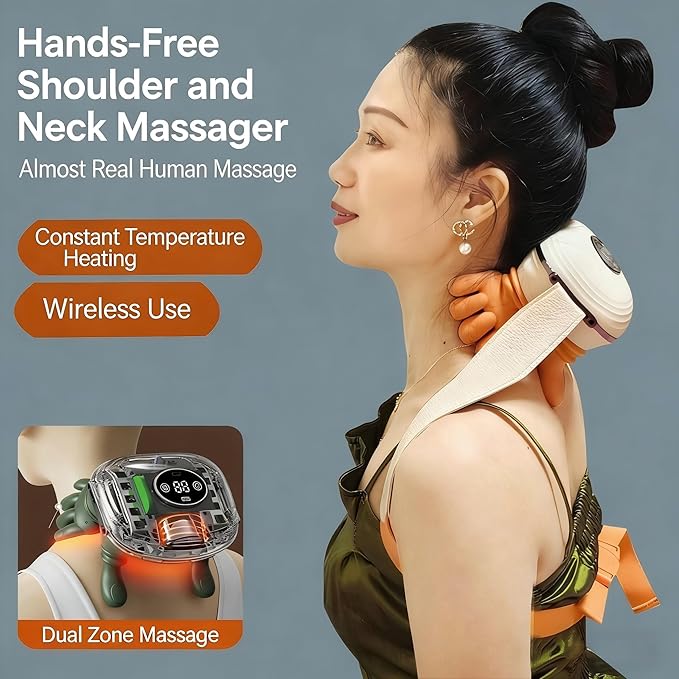 Neck Massager with Heat Neck Massager for Pain Relief Deep Tissue with 3 Modes Cordless Massager for Home Office Travel Neck and Shoulder Massager