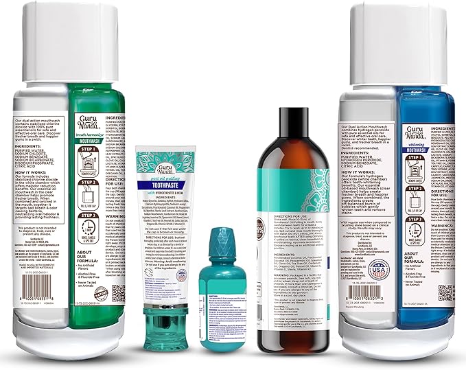 GuruNanda Shine Bright Stay Fresh – Dual Barrel Whitening &amp Breath Harmonizer Mouthwash &amp Neem Toothpaste for Long-Lasting Fresh Breath &amp Teeth Whitening