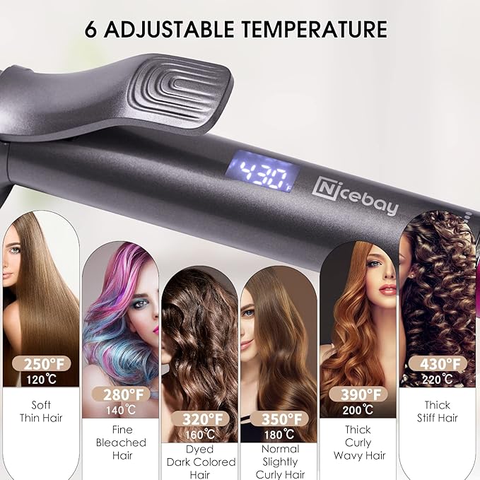 Nicebay Curling Iron 1 1/4 Inch Hair Curler with Ceramic Coating Professional Curling Wand Fast Heating up to 430°F Temperature LED Display Wide Voltage for Worldwide