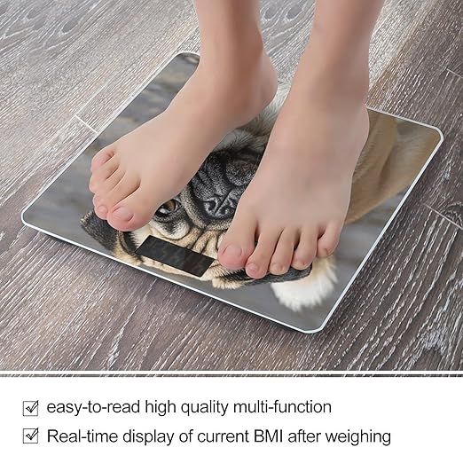 Pug Dog Bathroom Scale Ultra-Bright Liquid Crystal Screen Weight Scale Accurate Bathroom Body Scales for Body Weight Bathroom Pet Home Bedroom Gift-Giving
