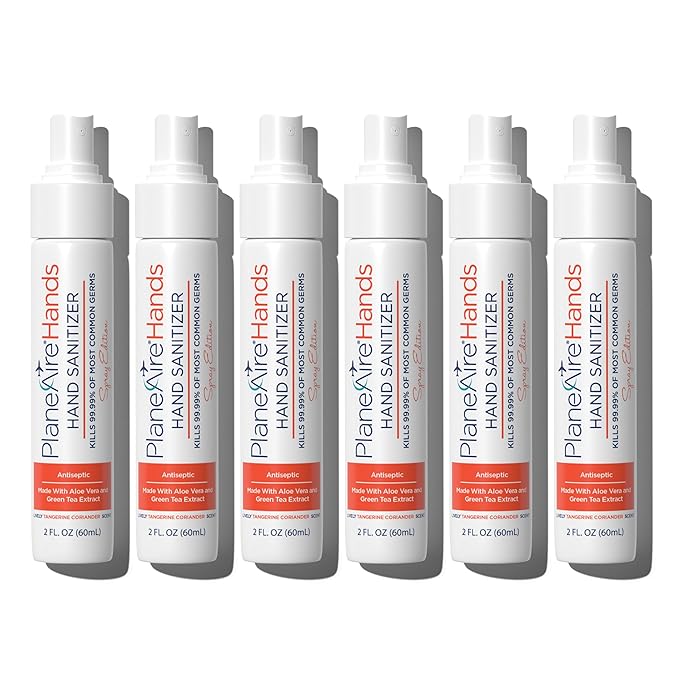 Tangerine Coriander Spray Hand Sanitizer | Travel Size | Hydrate &amp Cleanse | Made with Aloe Vera &amp Essential Oils | Green Tea Extract | Scented Travel Hand Sanitizer | Hand Sanitizer Spray | 6