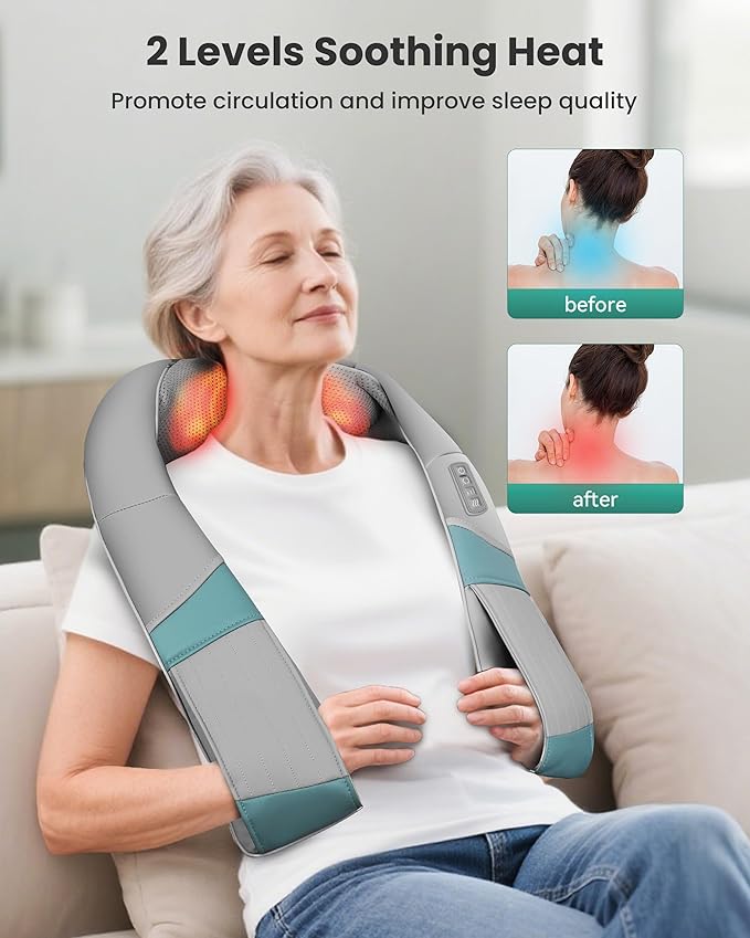 Snailax Cordless Neck Massager with Heat Shiatsu Neck Back Massager for Pain Relief Deep Tissue Rechargeable 4D Knead Shoulder Massager Pillow with Portable Carry Bag Gifts for Mom Dad