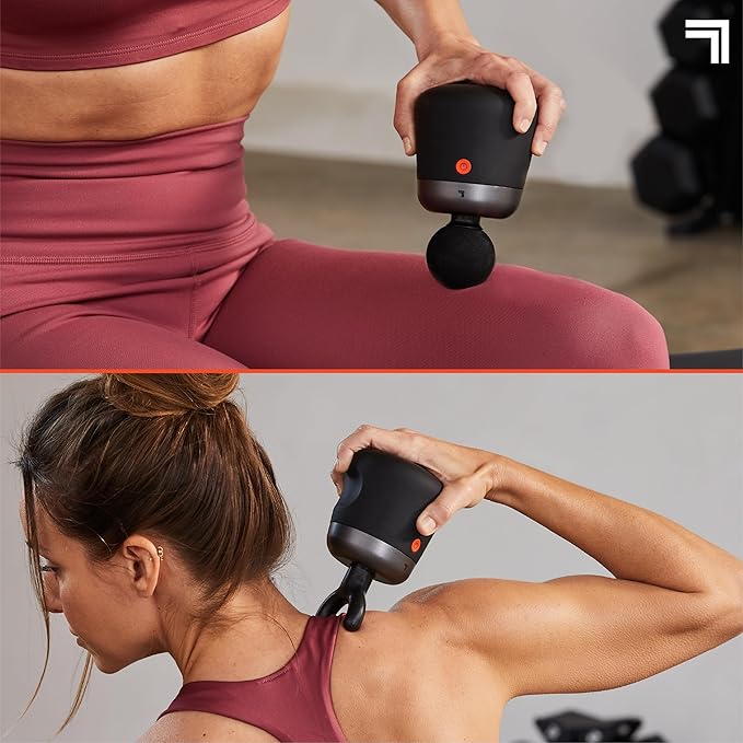 Sharper Image Mini Massage Gun Powerboost Palm Rechargeable Deep Tissue Percussion Handheld Massager 4 Adjustable Speeds 4 Attachment Heads Full Body Muscle Pain Relief Gift Black