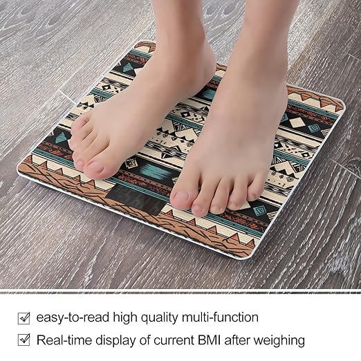 Native American Patterns Bathroom Scale Rounded Smart Scale for Body Weight Automatic Power On/Off Weight Scales Accurate Bathroom Digital Scales for Pet Home Bedroom Kitchen