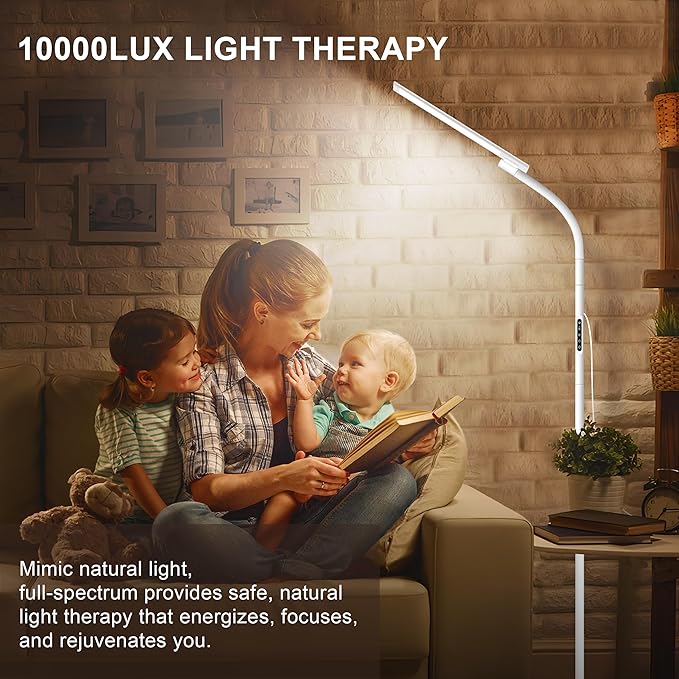 Light Therapy Lamp10000 Lux Happy Therapy Light Floor Sun Therapy Lamp with Remote &amp Touch Control &amp Adjustable Gooseneck for Reading/Office/Home