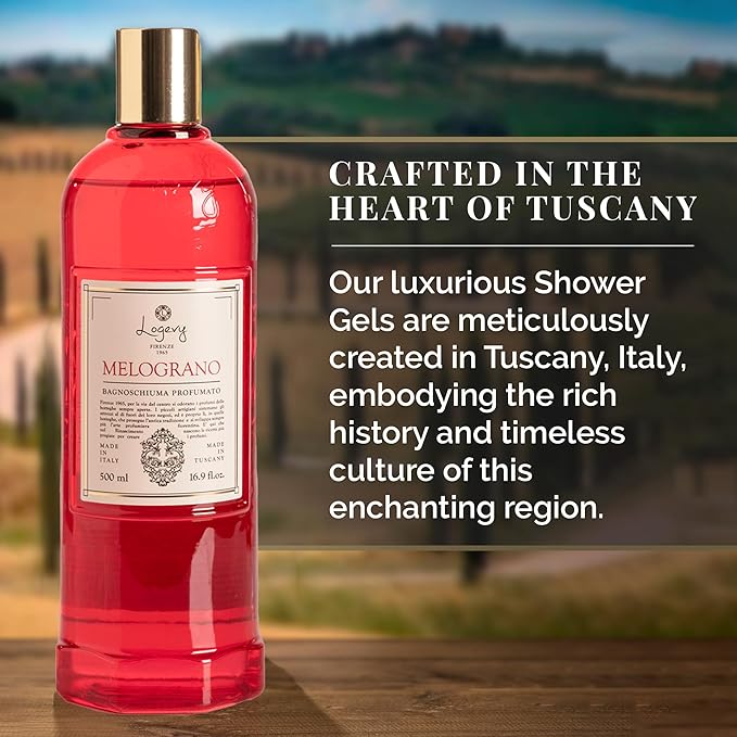 Logevy Melograno Shower Gel – Indulgent Pomegranate Aroma Made from the Best Skin-Friendly Ingredients Rich in Nutritional Properties for Rejuvenating Hydrating and Soothing Action – 500ml