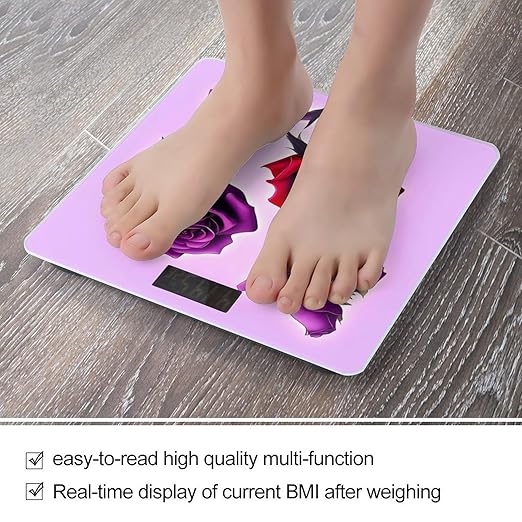 Red and Purple RosesScale for Body Weight with LCD High Precision Weighing Scales Fashion Sturdy Tempered Glass Weight Scales Easy-to-Read Digital Bathroom Scale for Daily 400lb