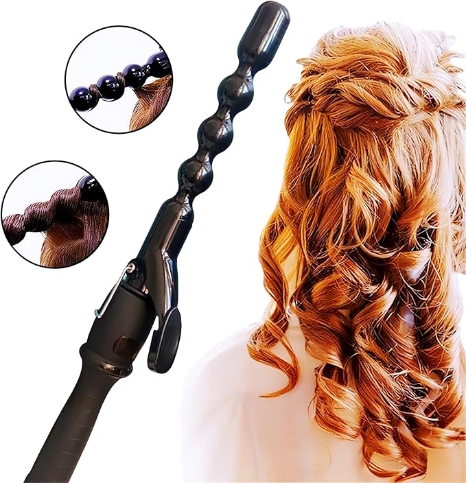 1 inch Bubble Curling Wand Beach Wave Curling Iron Hair Curler Crimper Professional Bubble Wand Curling Iron for Short &ampLong Hair with Adjustable Temp Wavy Curler Styler