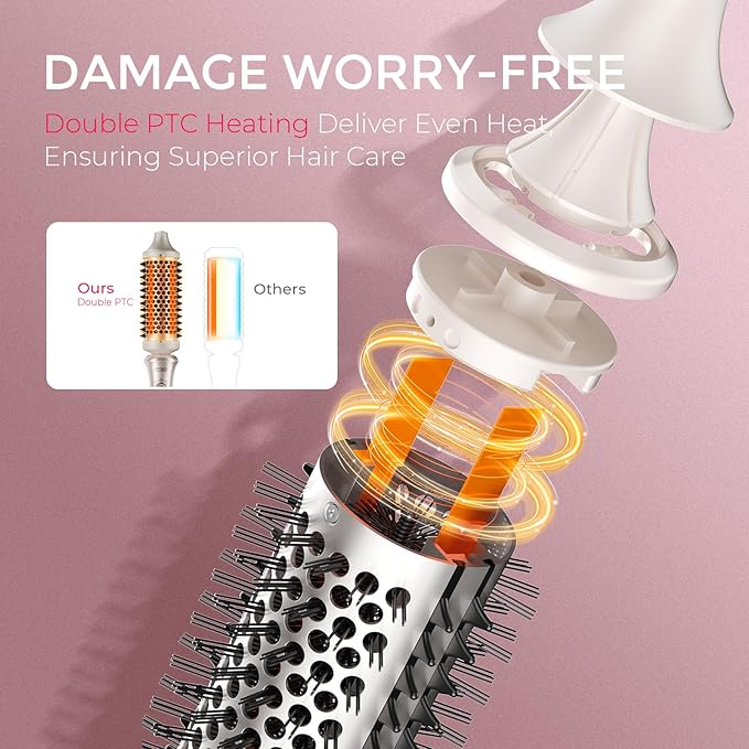 TYMO 2.0 Thermal Brush Curling Brush - STYLUX 1.7 Blowout Volumizer with Flexi-Fit for Hair Straightening Heated Round Styler Tool Hair Straightener and Curler 2 in 1 Dual Voltage &amp Light Gol